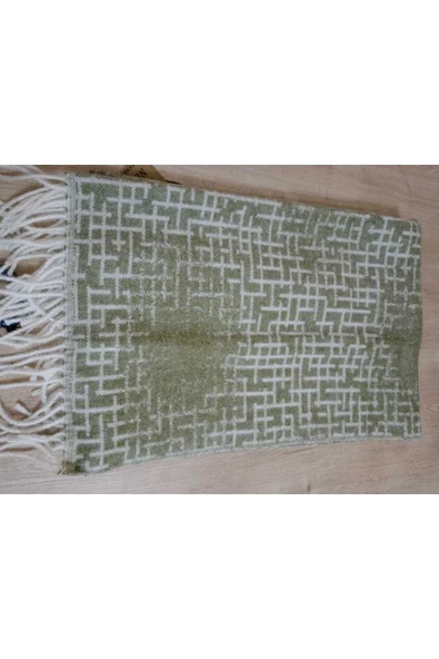 Omuz Şalı - Atkı Yumuşak, Pofidik Yeşil Beyaz Kışlık , Sıcak  45 X 185 - Resim 4