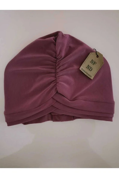 Üçbantlı Bone Hijab Tesettür Yarım Bone Şık Hazır Çapraz Türban Dış Bone Leylak Sandy Kumaş - Resim 3