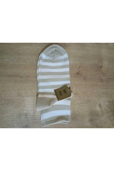 PAMUKLU KOKULU  ÇORABI YUMUŞAK  DESENLİ ÇORAP KREM BEYAZ ÇİZGİLİ ürün görseli 1