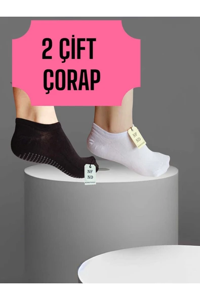 2 Çift Babet Dikişsiz Çorap Görünmez Çorap Spor Yoga Pilates Kaymaz Silikon Taban 36-40 Siyah Beyaz ürün görseli