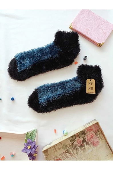 2 ÇİFT TÜYLÜ KIŞLIK TERMAL ÇORAP DİKİŞSİZ PELUŞ PATİK  KAHVE MAVİ ERKEK KADIN EV-PARTİ ÇORABI 36-41 - Resim 3