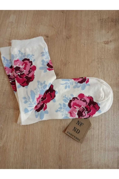 Kırmızı Çiçekli Soket Çorabı Pamuklu Yılbaşı Yumuşak Kadın Çorap 36-40 - Resim 4