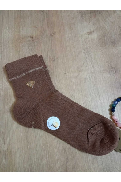 Kokulu Taşlı Kalpli Likralı Pamuklu Burun Dikişsiz Çorap Vizon Kadın Çorabı 36-40 - Resim 4