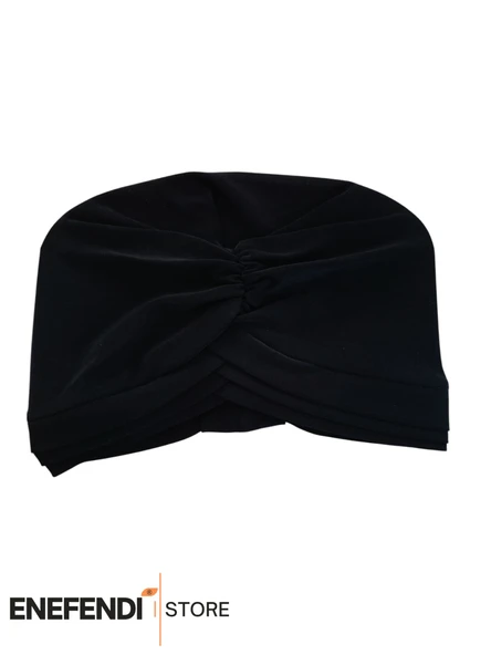 Üç Bantlı Bone Dış Bone Hijab Tesettür Siyah Hazır Sandy Kumaş - Resim 3