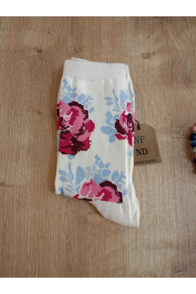 Kırmızı Çiçekli Soket Çorabı Pamuklu Yılbaşı Yumuşak Kadın Çorap 36-40 ürün görseli 1
