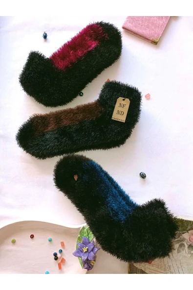 3 ÇİFT TÜYLÜ KIŞLIK TERMAL PATİK DİKİŞSİZ ÇORAP LACİ KAHVE FUŞYA ERKEK KADIN EV PARTİ ÇORABI 36-41 - Resim 4