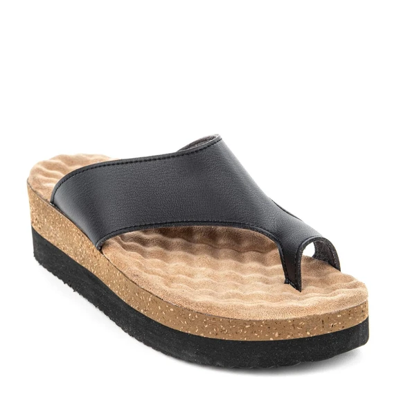 Muya Hora 34226 Parmak Arası Masaj Taban Anatomik Kadın Terlik Siyah-Bej ürün görseli 1