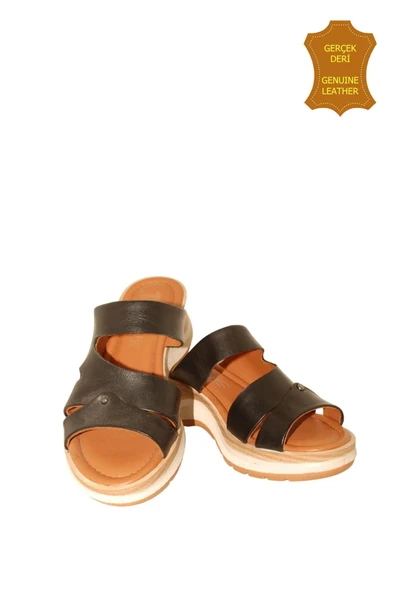 Venüs 2409904Y Hakiki Deri Kadın Anatomik Terlik SİYAH Ç - Resim 4