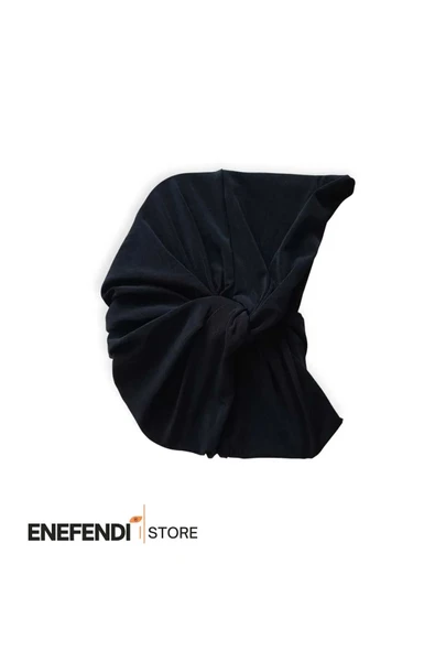 Düğümlü Dış Bone Siyah | Hazır Bağlı Sosyete Yarım Şal Modeli | Tesettür Rahat ve Şık Bone - Resim 3