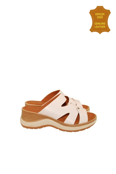 Venüs 2409904Y Hakiki Deri Kadın Anatomik Terlik BEYAZ Ç - Resim 4
