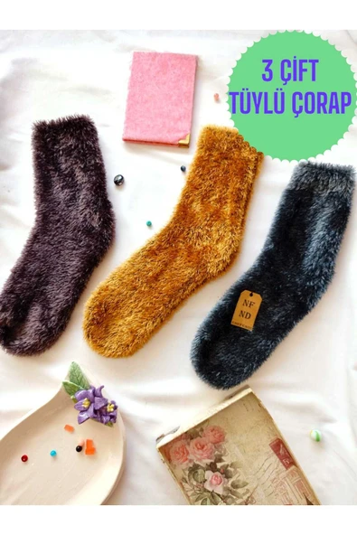 3 Çift Tüylü Kışlık Termal Patik Dikişsiz Çorap Erkek Kadın Ev-parti Çorabı Mavi Füme Sarı 36-41 ürün görseli 1
