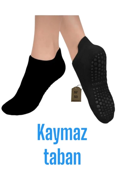 YOGA ÇORABI 4 ÇİFT PİLATES TAVAF KAYMAZ SİLİKON TABAN PAMUKLU KADIN DİKİŞSİZ ÇORAP SİYAH - Resim 2