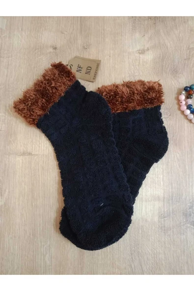 HAVLU TAY TÜYÜ  PATİK KABARTMALI KOKULU SICAK YILBAŞI YUMUŞAK SÜSLÜ LACİVERT ÇORAP 36-40 - Resim 2
