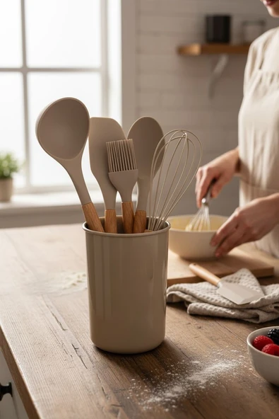 Elegant 5 parça silikon servis seti takımı - kaşıklık standlı ürün görseli 1