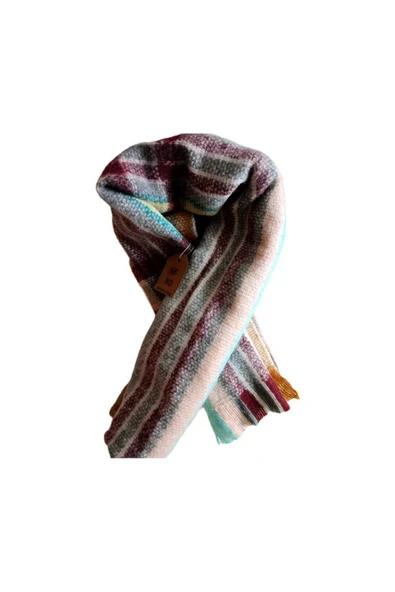 Omuz Şalı - Atkı  Renkli Çizgili Yumuşak, Çift Taraflı Pofidik  Kışlık , Sıcak 45 X 200 - Resim 6