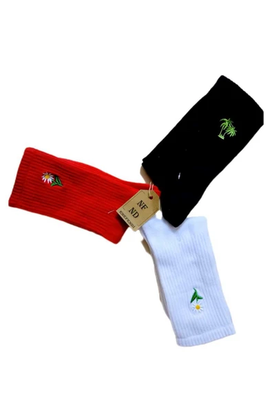 Nakışlı Kadın Üçlü Soket Hayvan Meyve Çiçek Nakışlı Çorabı - Resim 5