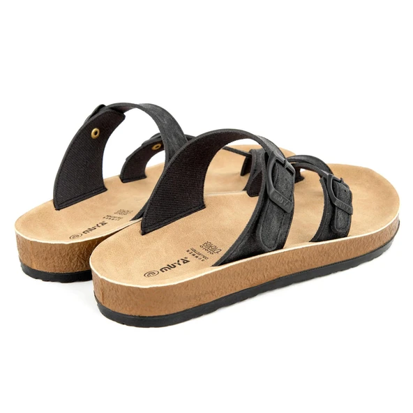 Muya Anny 31030 Anatomik Parmak Arası Kadın Terlik Nubuk Siyah - Resim 4