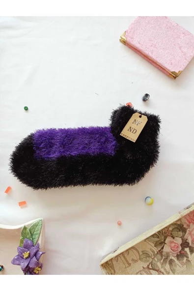 2 ÇİFT TÜYLÜ KIŞLIK TERMAL ÇORAP DİKİŞSİZ PELUŞ PATİK MOR VİZON ERKEK KADIN EV-PARTİ ÇORABI 36-41 - Resim 4