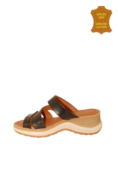 Venüs 2409904Y Hakiki Deri Kadın Anatomik Terlik SİYAH Ç - Resim 3