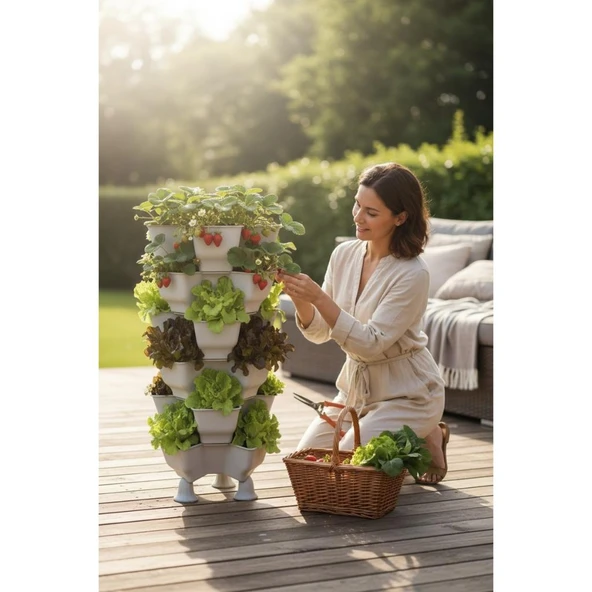 Yonca Bahçe Kulesi - Gri Katlı Saksı ürün görseli