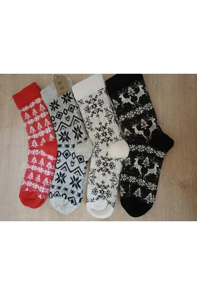 BAMBU TERMAL YIKAMALI SOKET YILBAŞI YUMUŞAK DESENLİ ETNİK ÇORAP  ÇORABI GRİ-SİYAH - Resim 7
