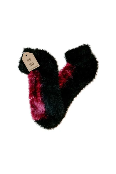 Tüylü Kışlık Termal Çorap Dikişsiz Peluş Patik Şık Rahat Siyah Pembe (FUŞYA) Ev-parti Çorabı ürün görseli 1