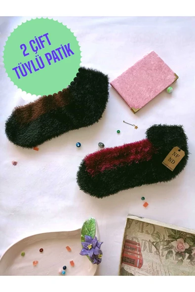 2 ÇİFT TÜYLÜ KIŞLIK TERMAL PATİK DİKİŞSİZ ÇORAP FUŞYA KAHVERENGİ ERKEK KADIN EV-PARTİ ÇORABI 36-41 ürün görseli 1