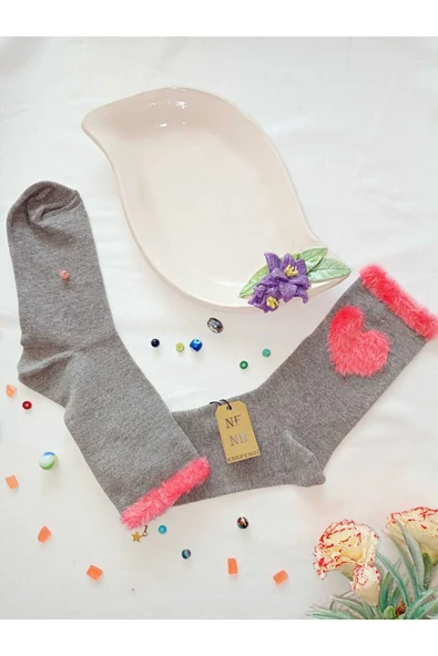 Kalpli Peluş Penye Pamuklu Desenli Soket Kadın Tekli Çorap Yılbaşı Çorabı ürün görseli