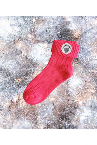 Yünlü Çorap Soket Fitilli Erkek Unısex Kadın Bot Çorabı, Kalın Kışlık Kokulu Fuşya Yılbaşı Çorabı ürün görseli 1