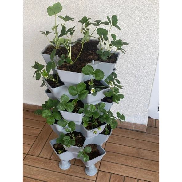 Yonca Bahçe Kulesi - Gri Katlı Saksı - Resim 5