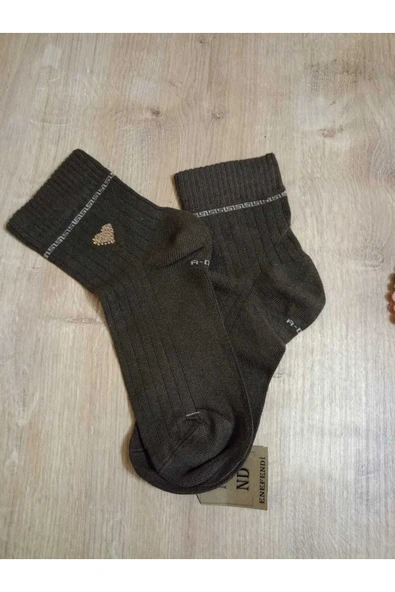 Taşlı Kalpli Likralı Pamuklu Kokulu Burun Dikişsiz Çorap Kahverengi Kadın Çorabı 36-40 - Resim 2