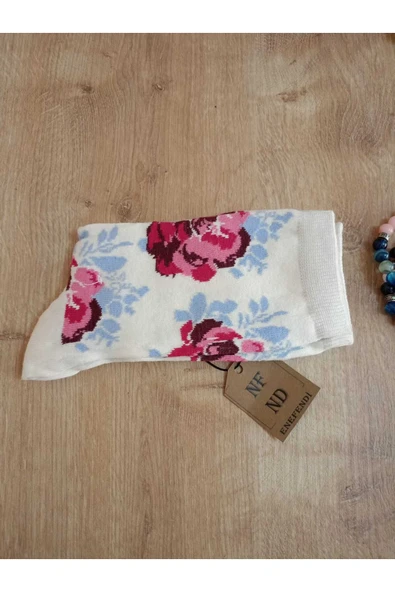 Kırmızı Çiçekli Soket Çorabı Pamuklu Yılbaşı Yumuşak Kadın Çorap 36-40 - Resim 2