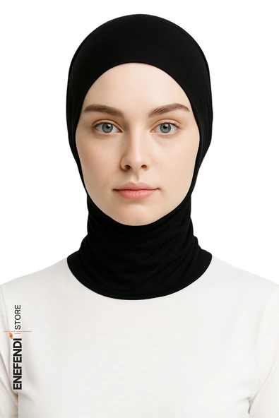 Boyunluklu Bone , Spor Bone , Hijab , Tesettür, Siyah , Geçmeli Hazır Bone ürün görseli 1