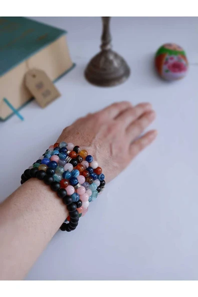 DOĞAL TAŞ BİLEKLİK, AKİK , STRESİ AZALTIR, NEGATİF ENERJİYİ GİDERİR NAZARA KARŞI KORUR PEMBE MAVİ - Resim 3