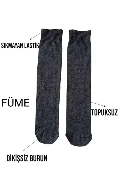 Anne Çorabı Dizaltı Lüx Kaliteli Pamuklu Dikişsiz Sıkmayan Lastik Topuksuz Kadın Pantolon Çorap Füme - Resim 5