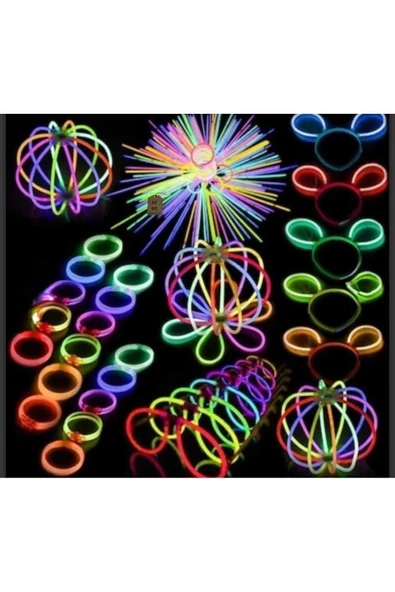 NEON FOSFORLU PARTİ ÇUBUK FOSFORLU BİLEKLİK KARANLIKTA PARLAYAN IŞIK 10 ÇUBUK+10 BAĞLANTI APARATI - Resim 4