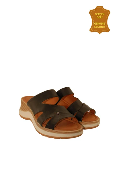 Venüs 2409904Y Hakiki Deri Kadın Anatomik Terlik SİYAH Ç - Resim 6