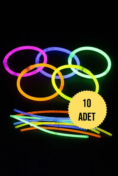 NEON FOSFORLU PARTİ ÇUBUK FOSFORLU BİLEKLİK KARANLIKTA PARLAYAN IŞIK 10 ÇUBUK+10 BAĞLANTI APARATI ürün görseli 1