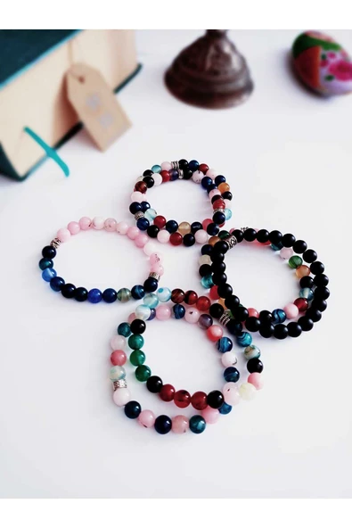 DOĞAL TAŞ BİLEKLİK, AKİK , STRESİ AZALTIR, NEGATİF ENERJİYİ GİDERİR NAZARA KARŞI KORUR PEMBE MAVİ - Resim 4