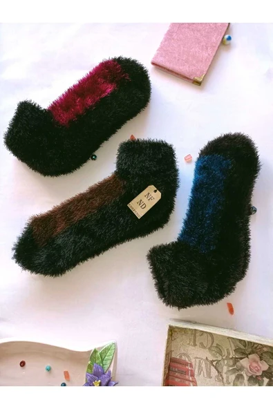 3 ÇİFT TÜYLÜ KIŞLIK TERMAL PATİK DİKİŞSİZ ÇORAP LACİ KAHVE FUŞYA ERKEK KADIN EV PARTİ ÇORABI 36-41 - Resim 2