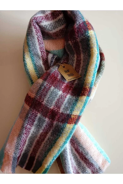 Omuz Şalı - Atkı  Renkli Çizgili Yumuşak, Çift Taraflı Pofidik  Kışlık , Sıcak 45 X 200 - Resim 3