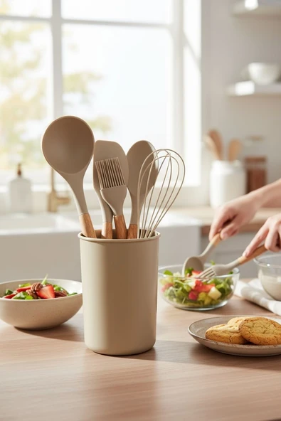 Elegant 5 parça silikon servis seti takımı - kaşıklık standlı - Resim 2