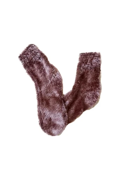 Tüylü Kışlık Termal Çorap Dikişsiz Peluş Şık Rahat Gül Kurusu - Resim 2