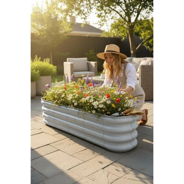 Modüler Yükseltilmiş Bahçe Yatağı Yükseltilmiş Sebze Yatağı Çiçeklik NO:3V2 (140X34) Gri ürün görseli