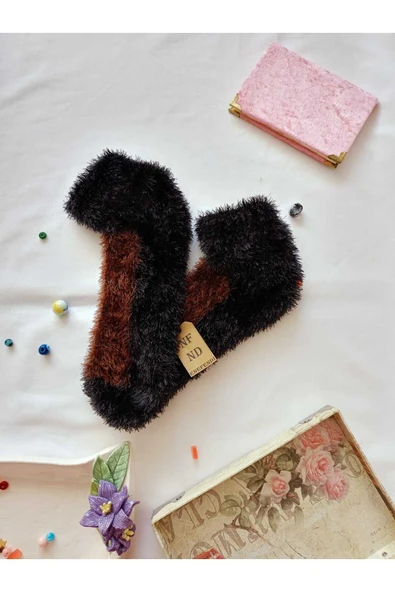 2 ÇİFT TÜYLÜ KIŞLIK TERMAL ÇORAP DİKİŞSİZ PELUŞ PATİK  KAHVE MAVİ ERKEK KADIN EV-PARTİ ÇORABI 36-41 - Resim 4