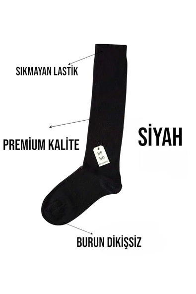 ANNE ÇORABI 2ÇİFT DİZALTI LÜX KALİTELİ PAMUKLU BURUN DİKİŞSİZ SIKMAYAN LASTİK KADIN ÇORAP SİYAH - Resim 6