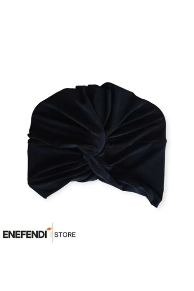 Düğümlü Dış Bone Siyah | Hazır Bağlı Sosyete Yarım Şal Modeli | Tesettür Rahat ve Şık Bone - Resim 4