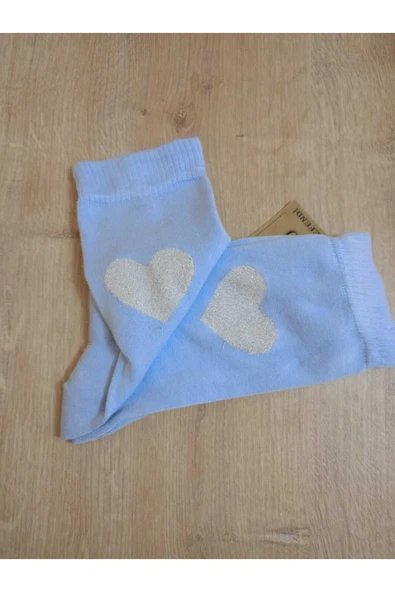 Bambu Dikişsiz Yılbaşı Simli Kalpli Soket Çorabı Yumuşak Kadın Mavi Çorap 36-40 - Resim 4