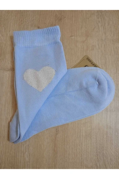 Bambu Dikişsiz Yılbaşı Simli Kalpli Soket Çorabı Yumuşak Kadın Mavi Çorap 36-40 ürün görseli 1
