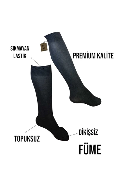 Anne Çorabı Dizaltı Lüx Kaliteli Pamuklu Dikişsiz Sıkmayan Lastik Topuksuz Kadın Pantolon Çorap Füme ürün görseli 1